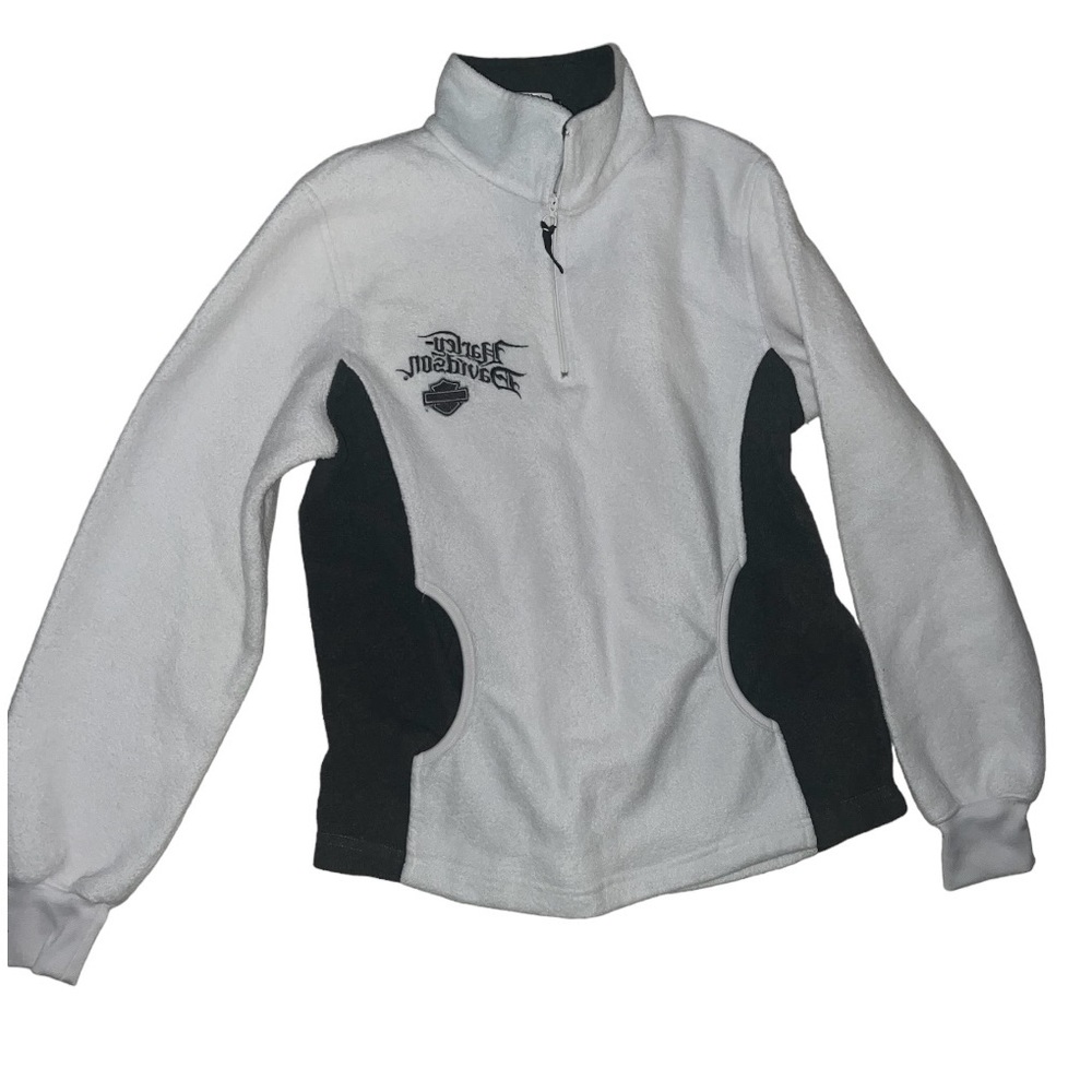 Harley Davidson Zip Pullover Fleece Sweater Womens White Pocketed